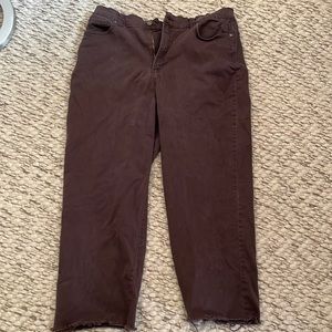 Brown straight leg pants.